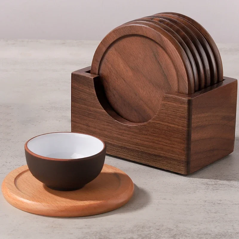 

Black Walnut Wood Cup Cushion Set Japanese Solid Wood Tea Cup Cushion Storage Tea Set Tea Ceremony Accessories Wood Insulation C