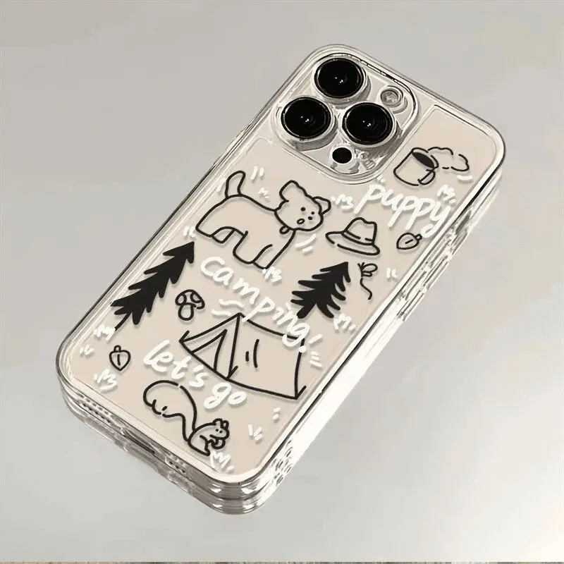 

Cattoon Puppy Let's Go Camping Dog Phone Case For iPhone 16 15 11 12 14 13 Pro Max Mini X XSMax XR 7 8 Plus SE4 16e Animal Cover