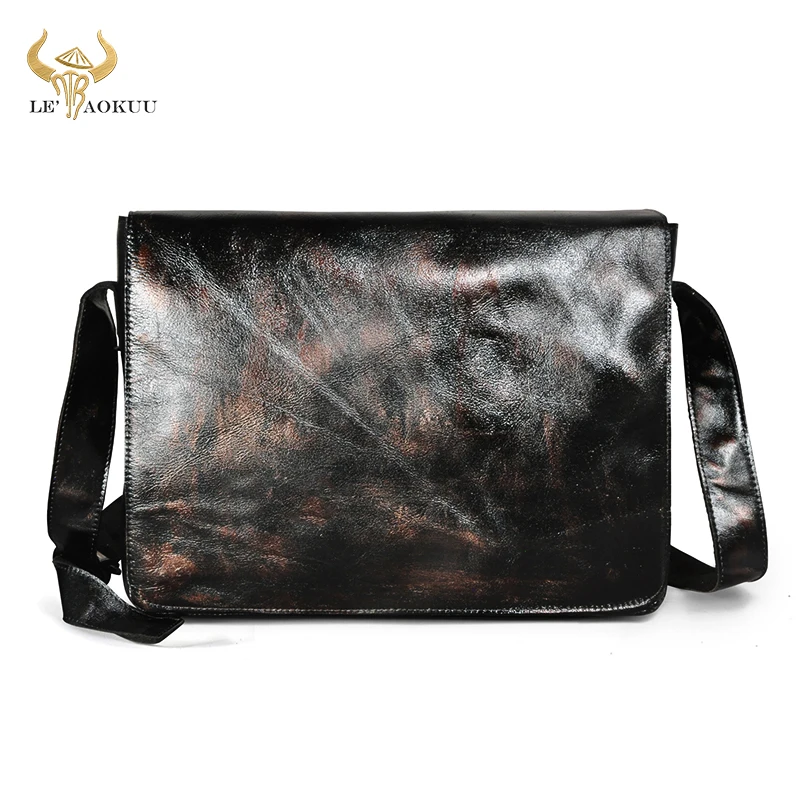 

Genuine Leather Male Design Coffee One Shoulder Messenger bag Vintage Crossbody Bag 13" Laptop Satchel University Book bag 3164