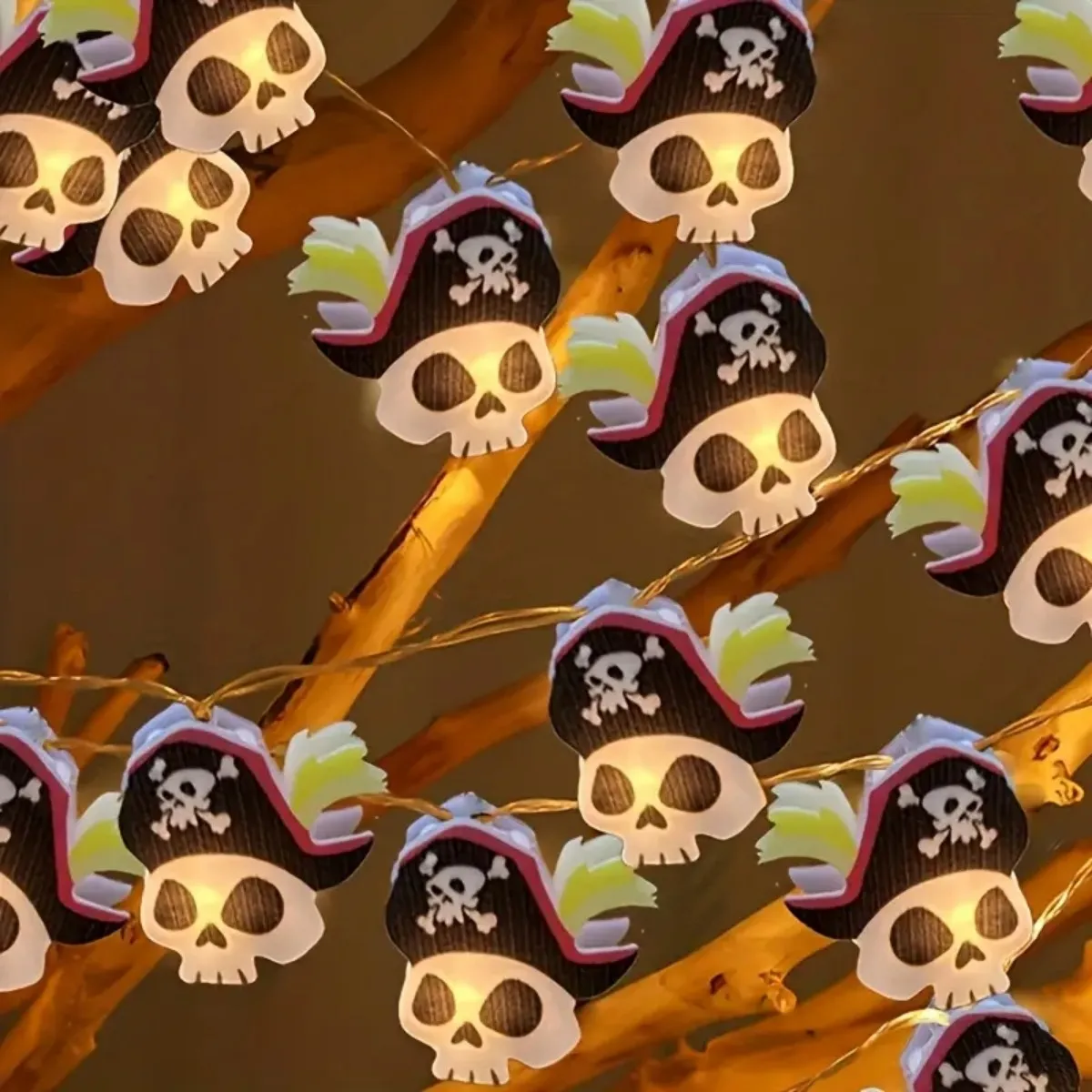 1pc 10/20 LED Halloween Pirate Skull String Lights Indoor Decorative Lamp Battery Powered Lights Suitable For Home Garden Decor - view 4