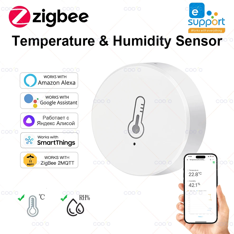 Tuya ZigBee Mini Temperature Humidity Sensor Smart Home Remote Monitor Works with Gateway Alexa Google Home Voice App Control
