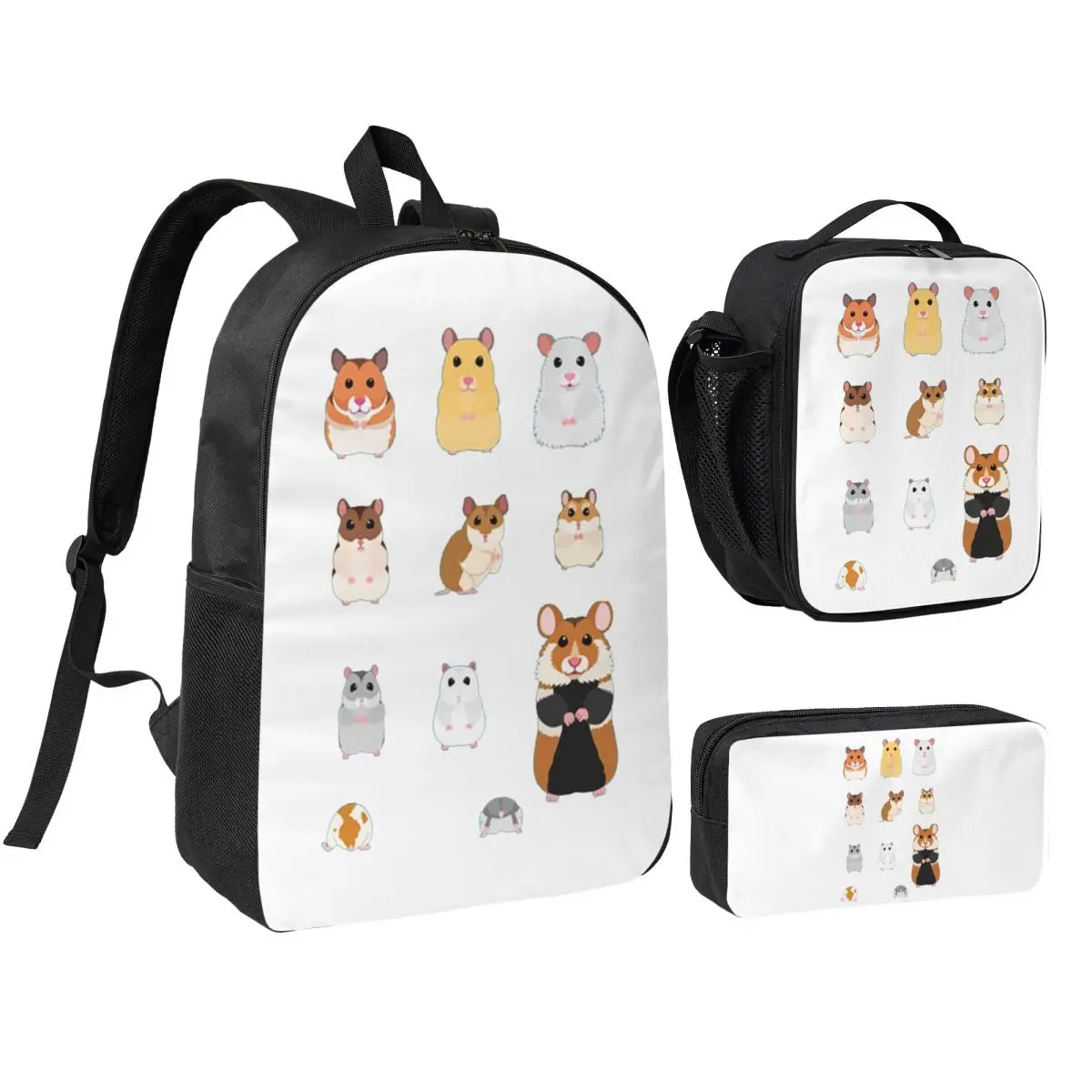 

Hamster Breeds Syrian Hamster Backpack Boys Girls BookBag School Bag Laptop Shoulder Bags 3ps Insulated Lunch Bag Pencil Case
