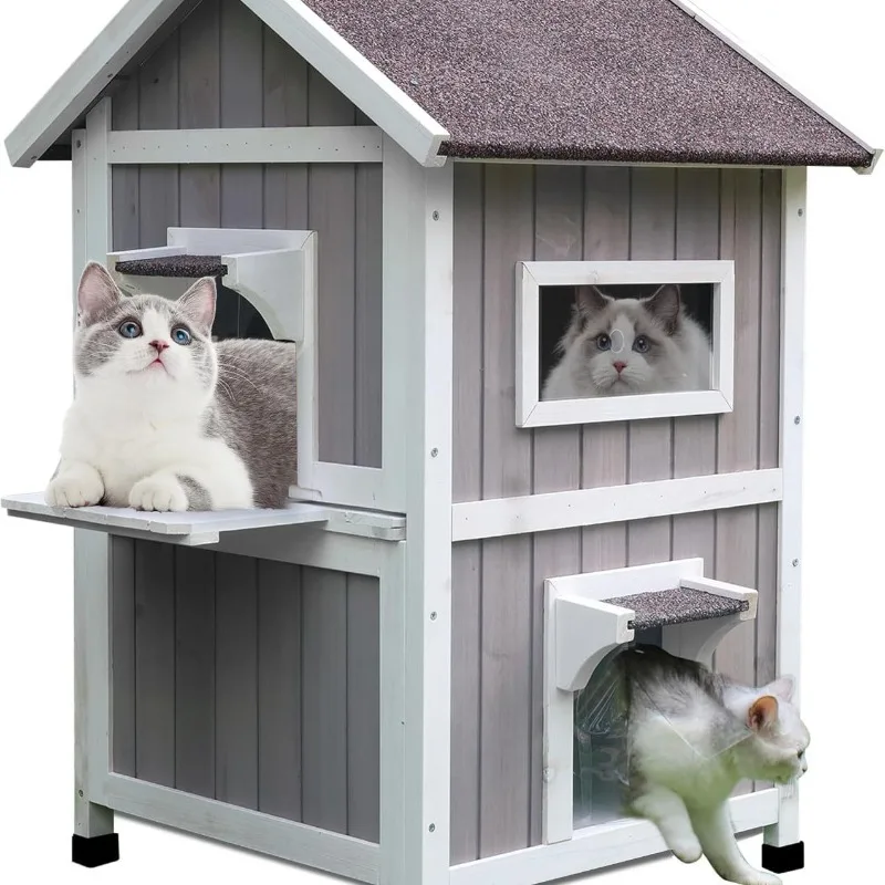 

Outdoor large luxury solid wood double-layer cat villa cage rainproof stray cat house courtyard indoor and outdoor