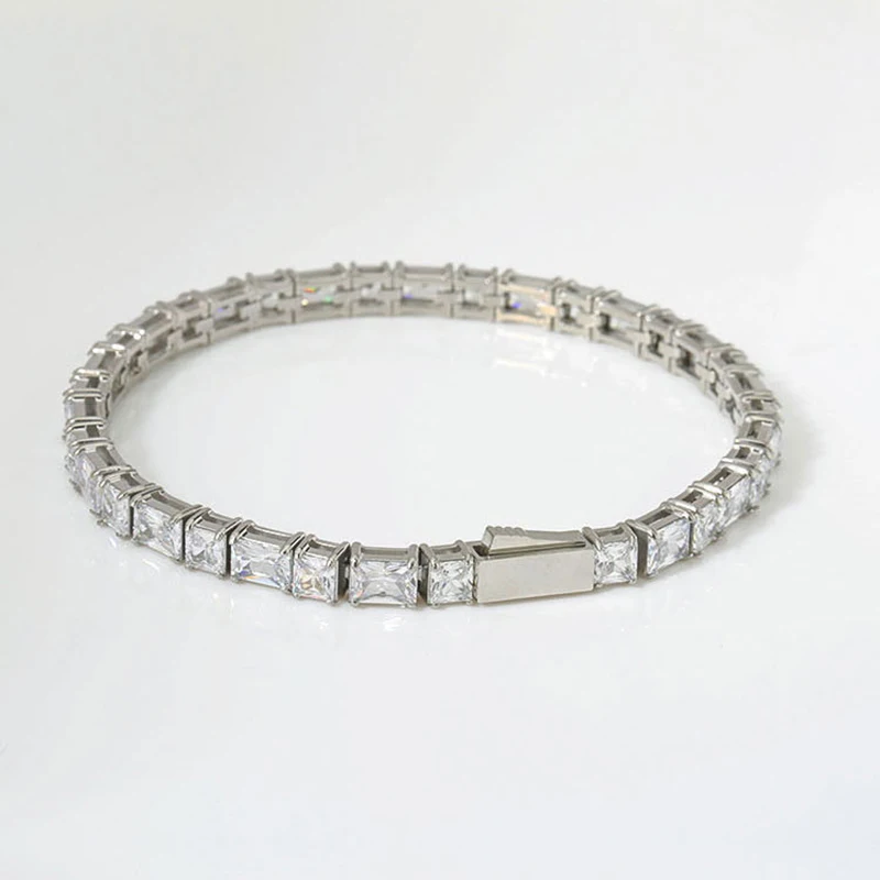 4mm Asscher 361L Stainless Steel Bracelet Tennis Chain Zircon Iced Out For Men Women Fashion Hip Hop Jewelry Free Shipping