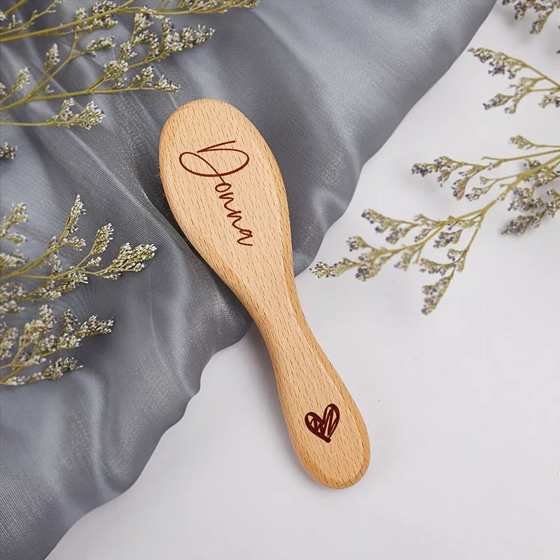 Personalized Wooden Baby Hair Brush Baby Bath Care Brush Natural Wooden Comb Customized Baby Name Baby Shower Massager Gift