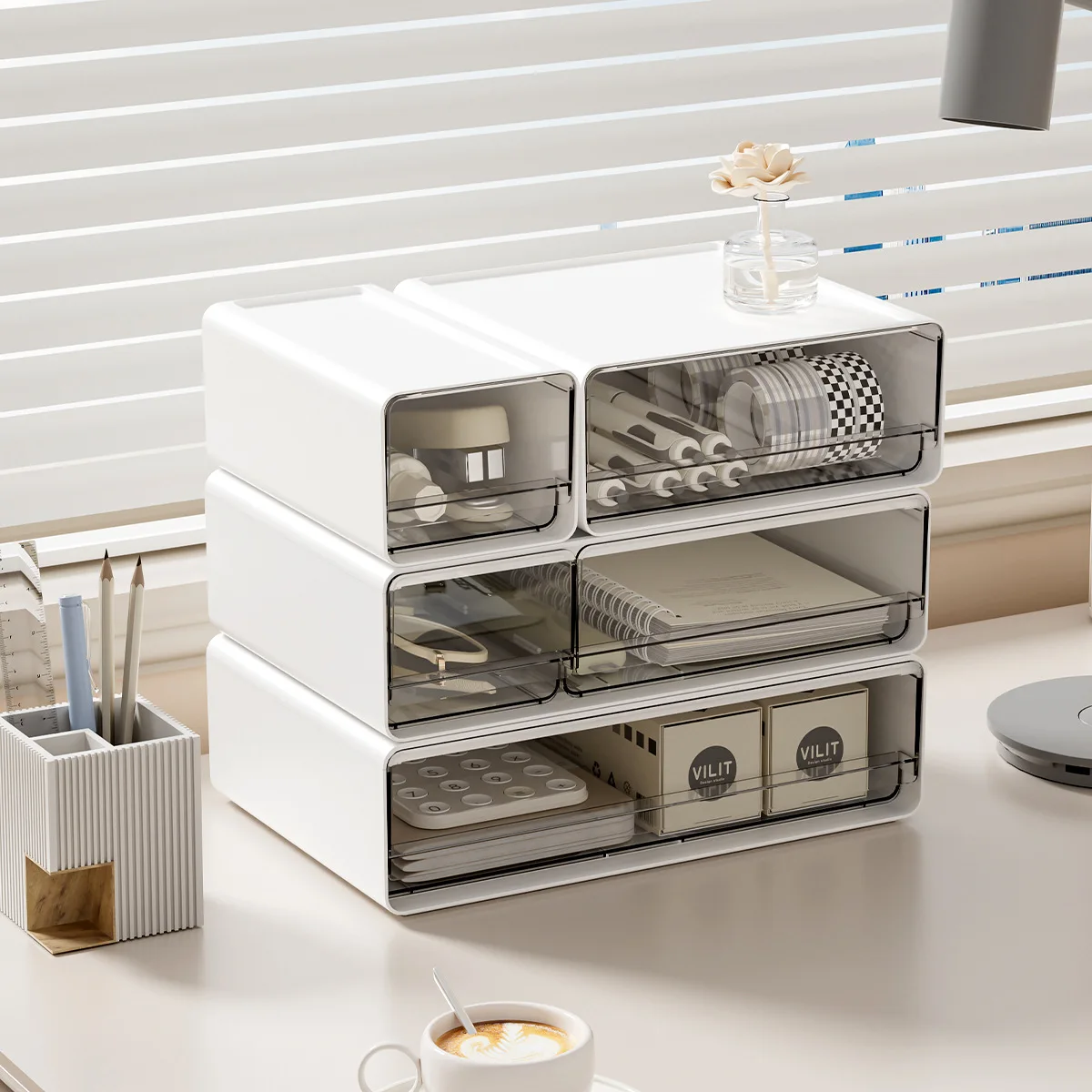 Boîte de rangement de bureau simple à tiroirs, boîte de rangement multi-compartiments pour cosmétiques, armoire de rangement empilable pour dossiers de bureau