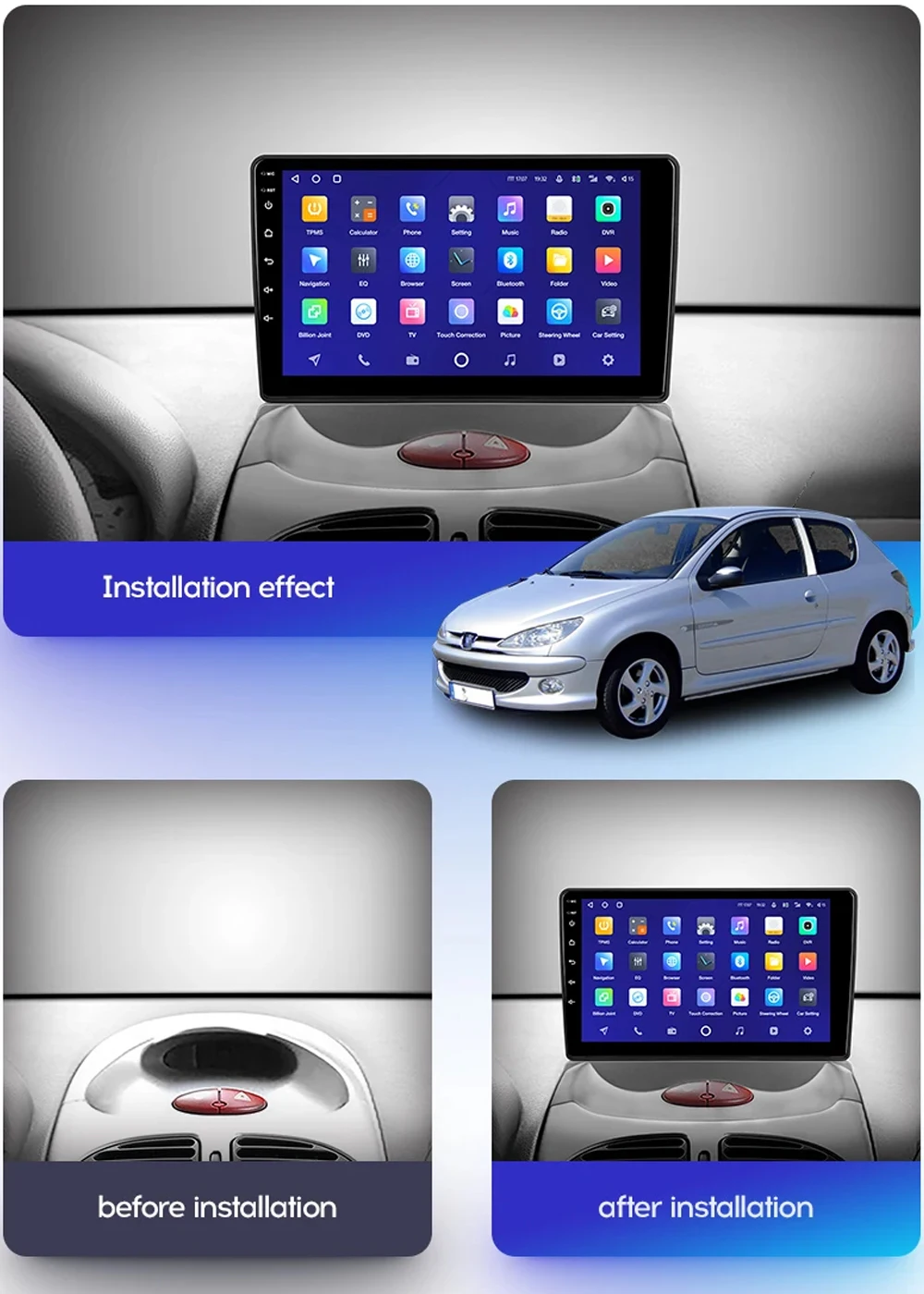 Android 14 Carplay Auto For Peugeot 206 1998 - 2012  For Citroen C2 2006 - 2013 Car Radio Multimedia Video Player Navigation GPS