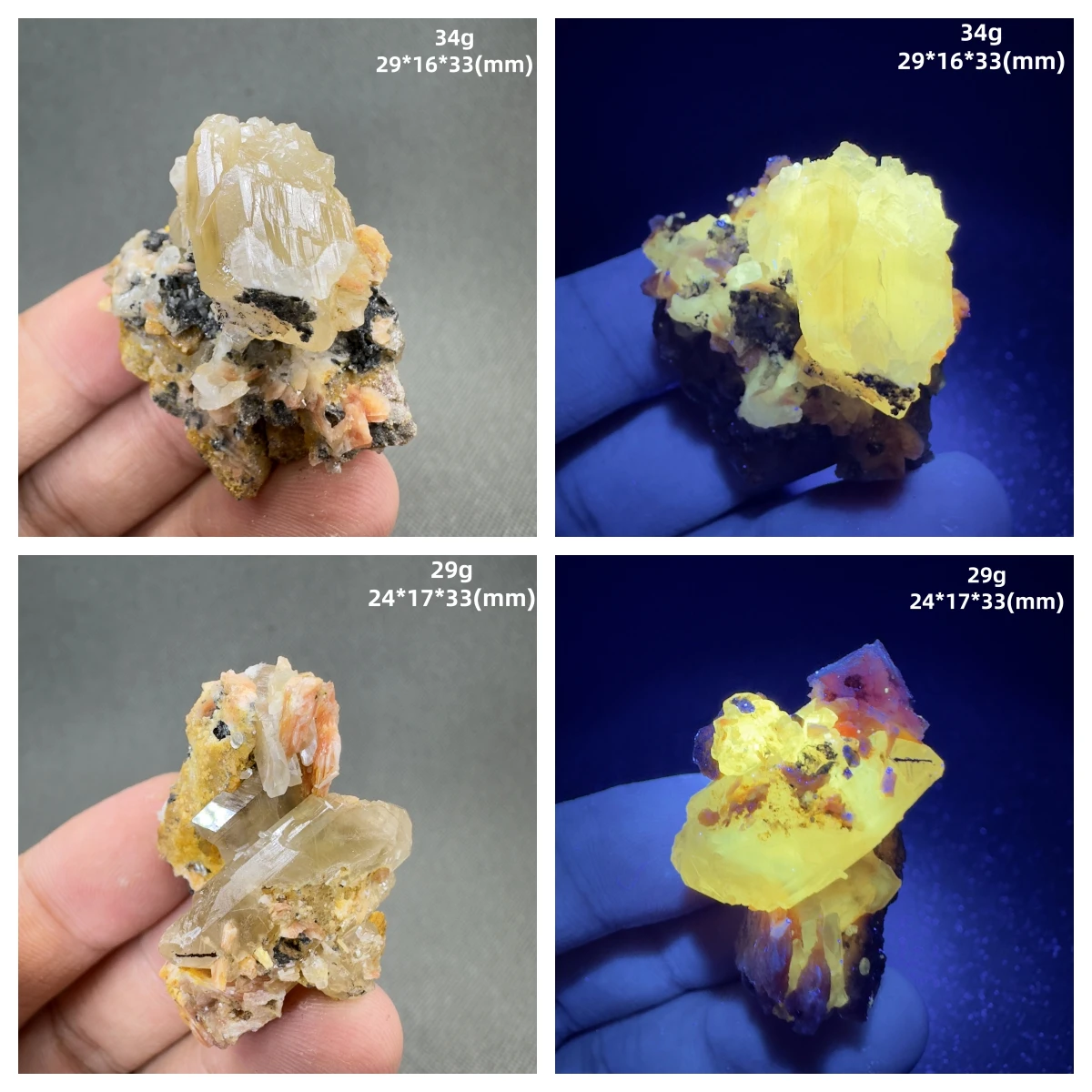 Natural Morocco Yellow fluorescence cerusite / cerussite / lead spar and Barite symbiosis mineral specimens - view 3