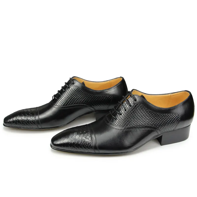 

Mens' Wedding Dress Oxfords Shoes Genuine Leather Lace-up Latest Design Elegant Black Shoes Man Pointed Formal Leather Shoes Men
