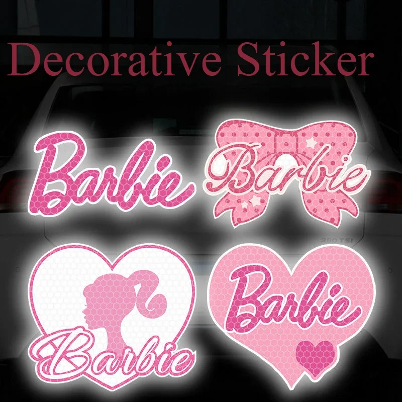 Creative Cute Barbie Girls Pink Letter Bow Reflective Car Sticker Kawaii Cartoon Diy Electric Vehicle Decorative Stickers Decal