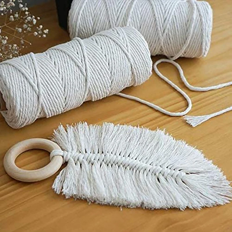 1Set Macrame Cord Cotton Rope With Wood Ring Wooden Beads For DIY Wall Hanging