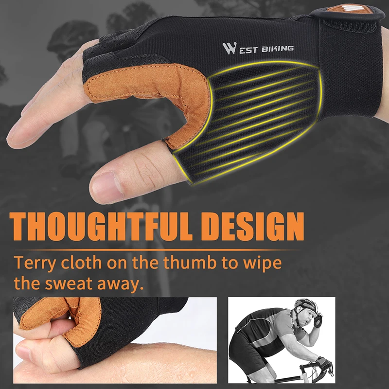 WEST BIKING MTB Cycling Fingerless Gloves Shockproof Breathable Road Bike Gloves Half Finger Men Women Outdoor Sports Gloves