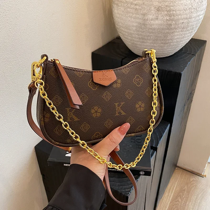 

New 2025 Women's Chain Armpit Bag - Fashion Print, Retro Old - Flower Mahjong Design, Trendy Shoulder Messenger Bag