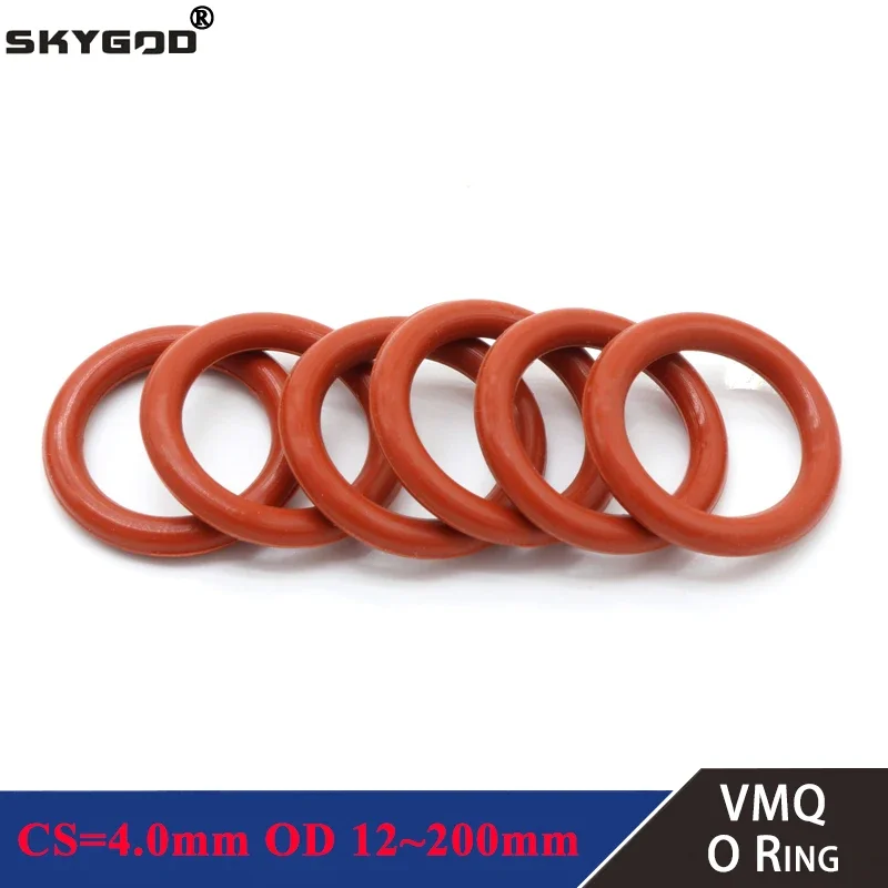 10Pcs Red Silicone Ring Gasket CS 4mm OD 12 ~ 200mm Silicon O Rings Gaskets Food Grade Rubber O-ring VMQ Assortment HVAC Tools