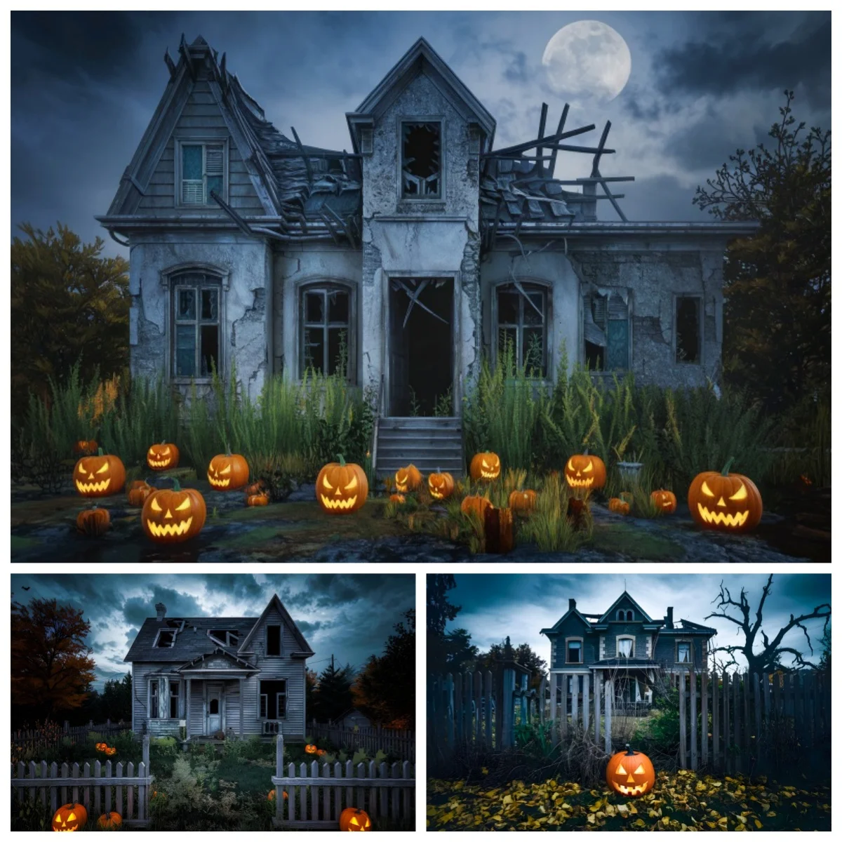 

Haunted House Halloween Backdrop Dark Moonlit Forest Cabin Spooky Ghosts Photography Background Scary Party Decor for Haunted