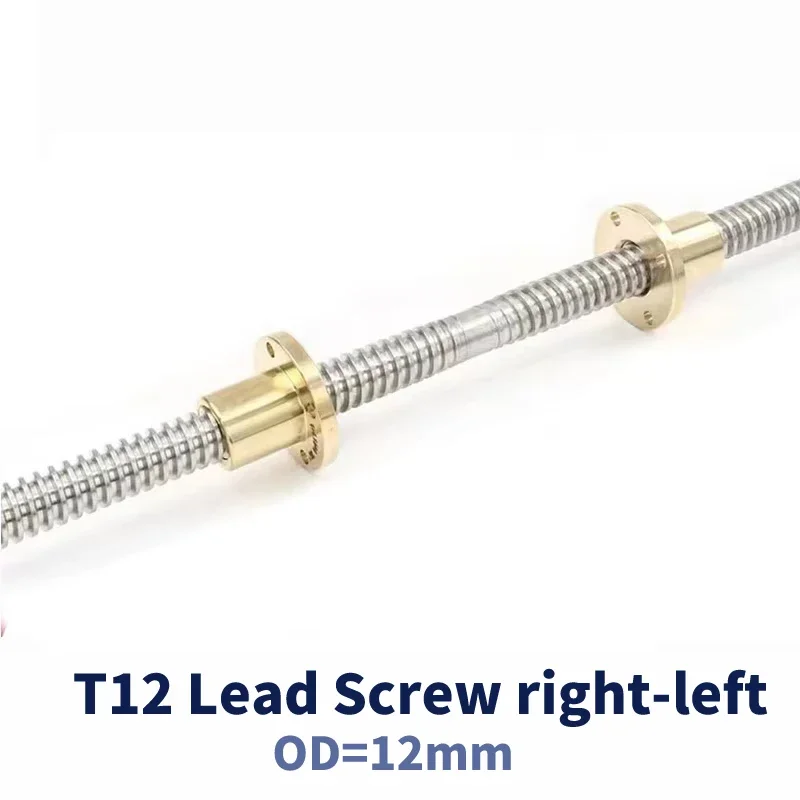 1PC 304 stainless steel  T12 Lead Screw right-left length100-1000mm OD 12mm Pitch 2mm Lead 2/3mm with nut for 3D Printer part