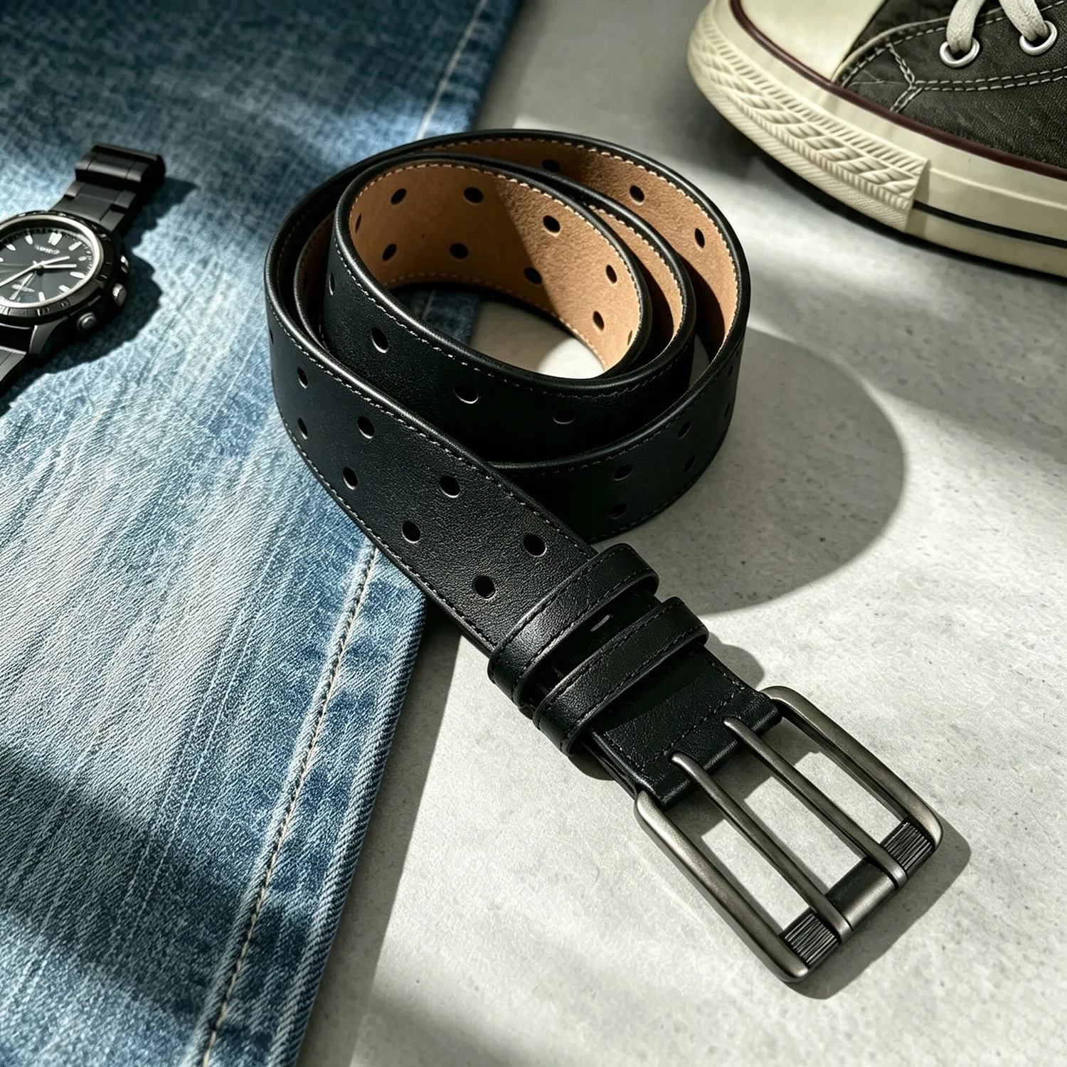 4.0cm Men's Business Casual Leather Belt Metal Pin Buckle Adjustable Full Hole Design for Jeans & Daily Wear long fat belt gift