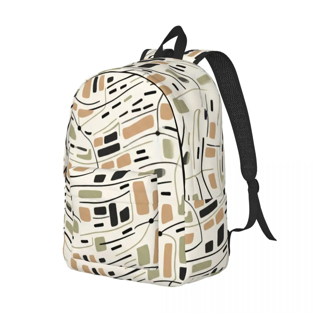 Mermaid Beach Style Backpack Wave City Grid Node Urban Commuter Ivory Black Tan Lightweight Daypack for Beach Trip College Ocean