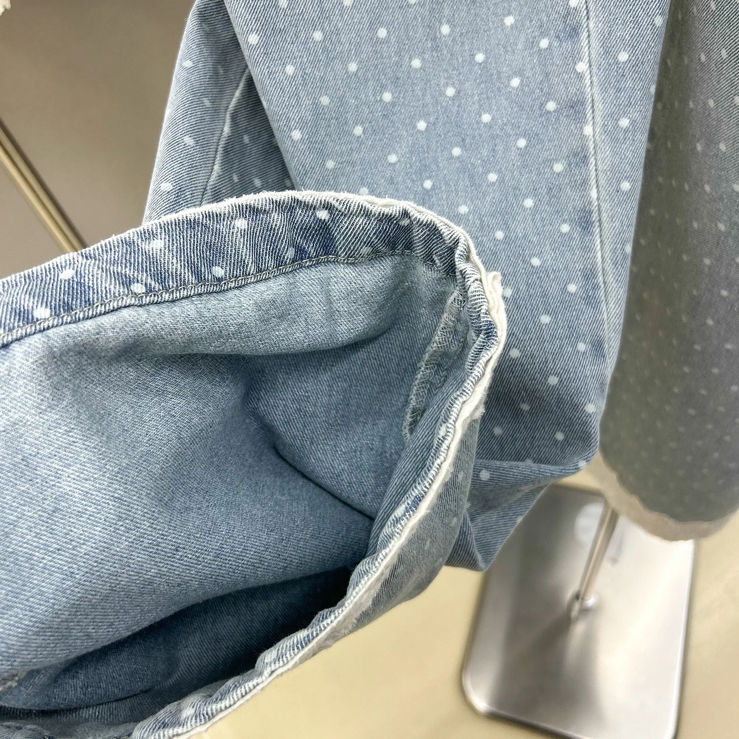 กางเกงขายาวทรงหลวมเอวสูงสไตล์เรโทร ลายจุด ผ้ายีนส์ สำหรับผู้หญิง ฤดูใบไม้ร่วง