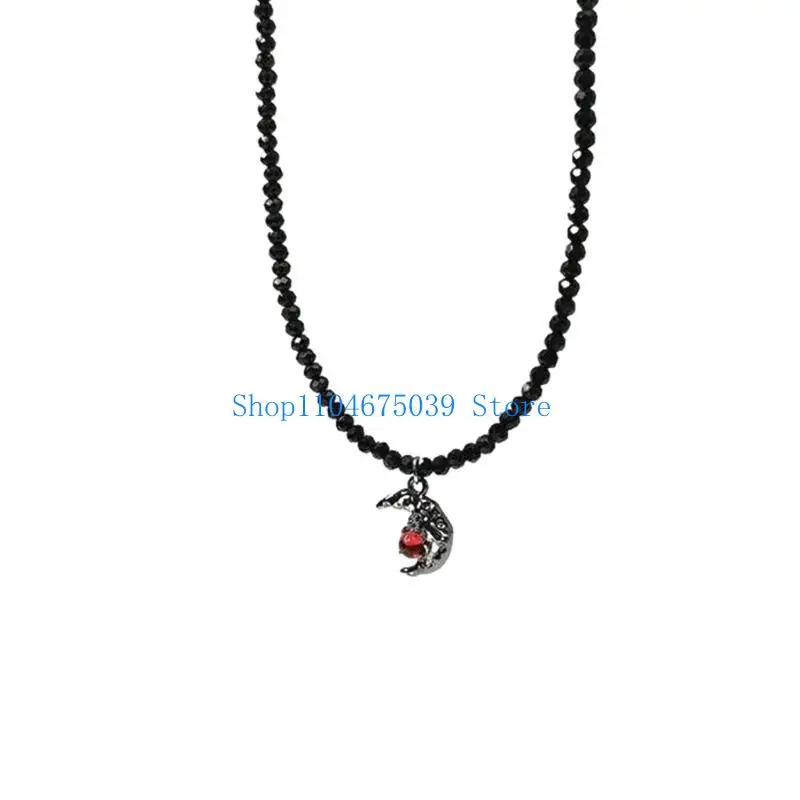 5ASD الفني الأسود الكريستالي بلبس سلسلة عنق القلادة يجمع بين القلب والفراشة تصاميم لإلقاء نظرة غامضة #1