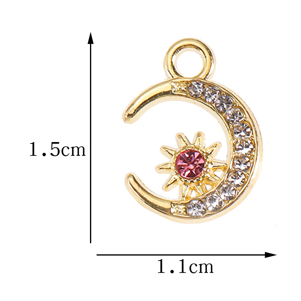 10 Stück hochwertige Goldfarbe Legierung Zirkon Stern Mond Charms für Schmuck machen DIY Ohrring Anhänger Halskette Mode accessoires – Detail 1