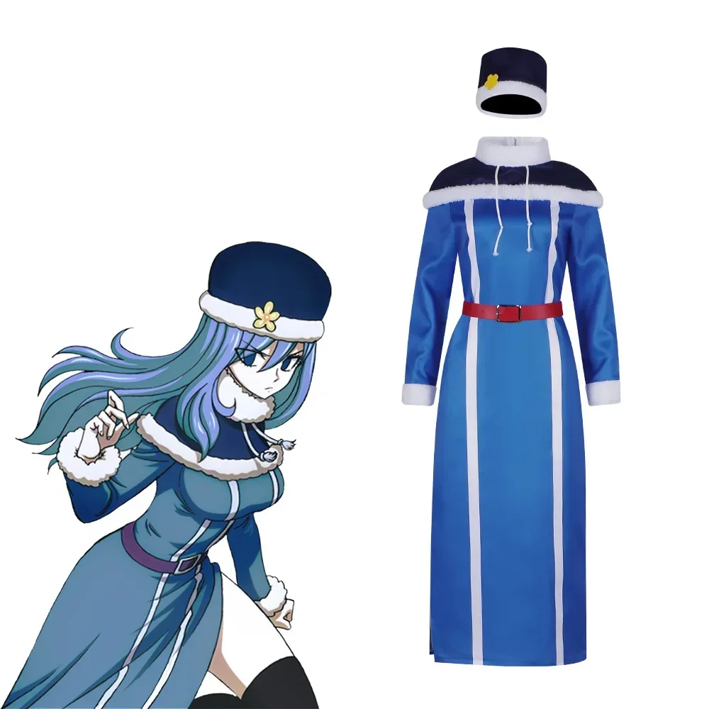 Juvia Lockser Cosplay Anime Fairy Tail Costume Blue Dress Juvia Uniform Hat Prop Tattoo Sticker Wig Set Halloween Party Outfits