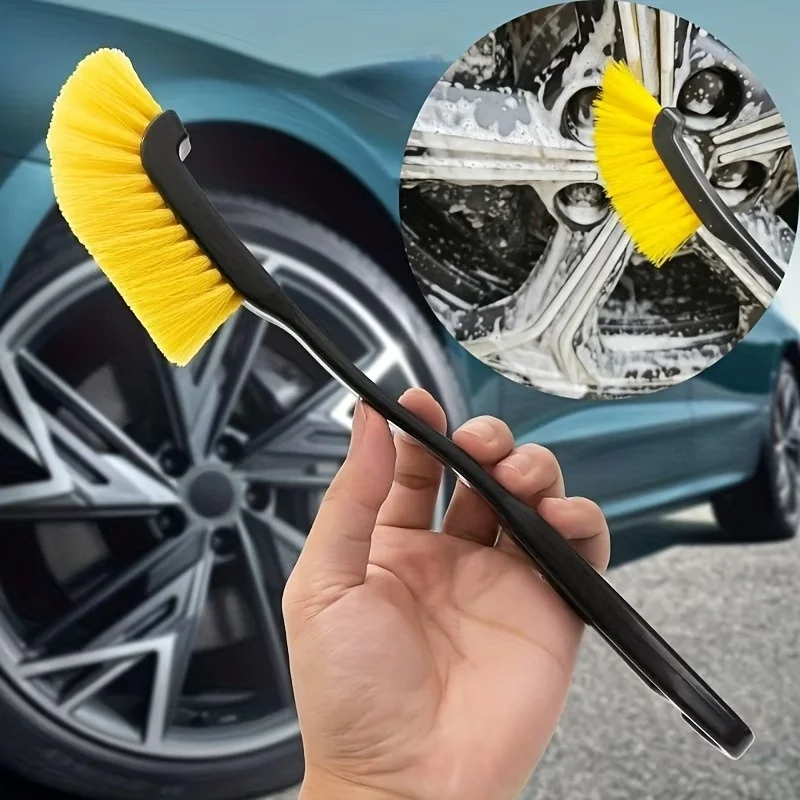 1pc Car Wheel Tire Rim Brush Curved Head Flexible Truck Wheel Hub Wash Detail Deep Cleaning Brushes Cleaner Hand Tools