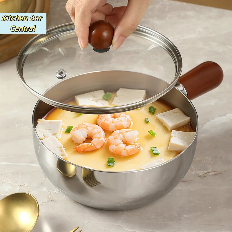 【Stainless Steel Milk Pot With Wooden Handle Compact Cooking Pot For Frying Eggs And Heating Milk Made Of Stainless S】