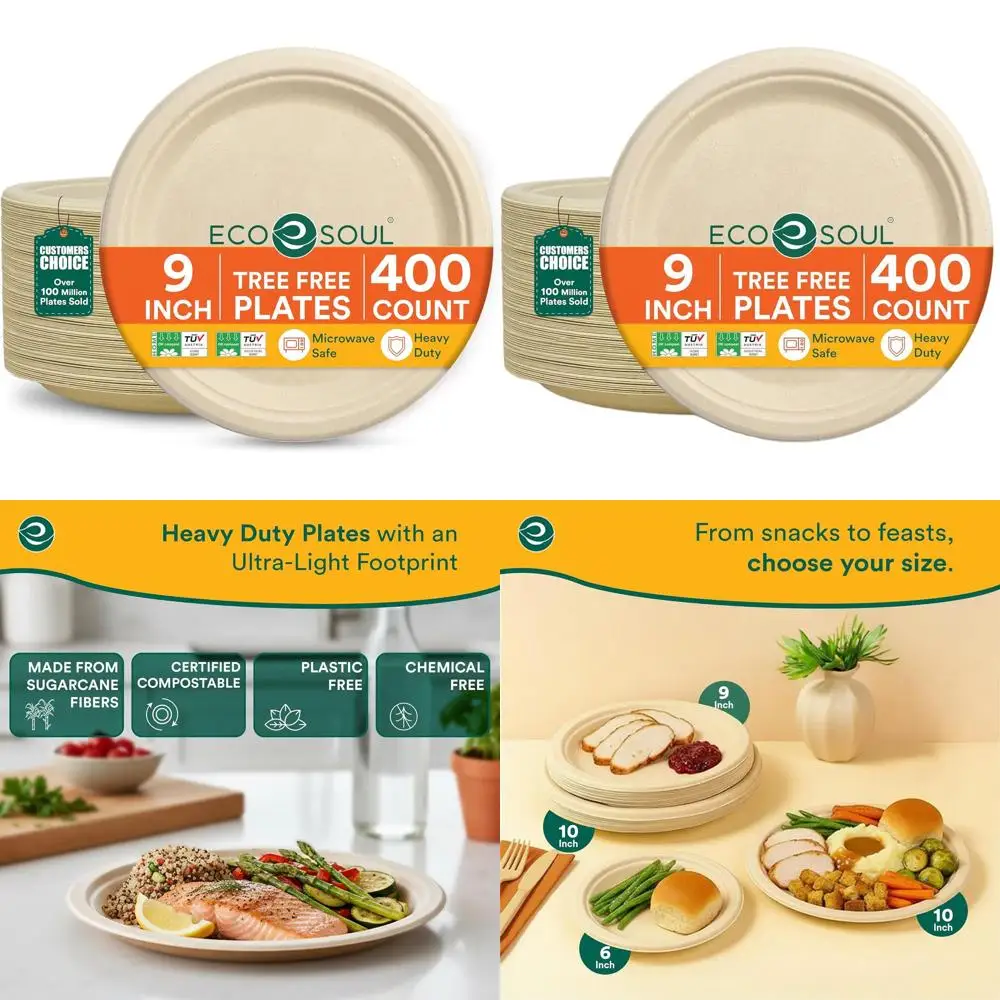 

Eco-Friendly 9 Biodegradable Paper Plates, 400-Pack, Ideal for Thanksgiving, Parties, and Weddings