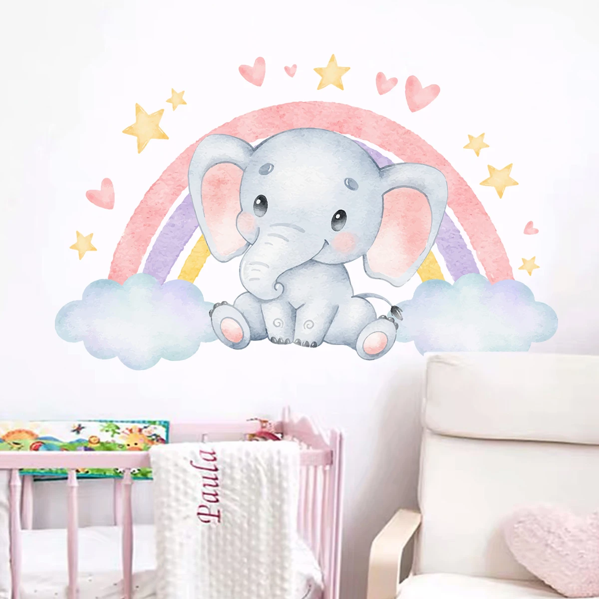 Cartoon Color Balloon Elephant Wall Stickers for Children Room Decor Kids Room Baby Bedroom Nursery Home Decoration Wall Decal