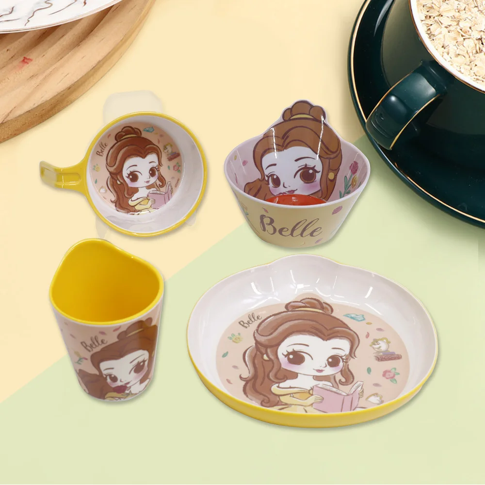 1pc Disney Belle Princess cartoon tableware set Shaped Plate Shaped bowl Single-handle bowl Two-color cup Family Dinner B