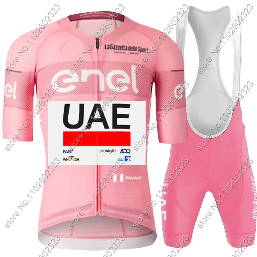 UAE Cycling Jersey 2024 Set Short Sleeve Blue Pink Clothing Road Bike Shirts Suit Bicycle Bib Shorts MTB Wear Maillot Ropa