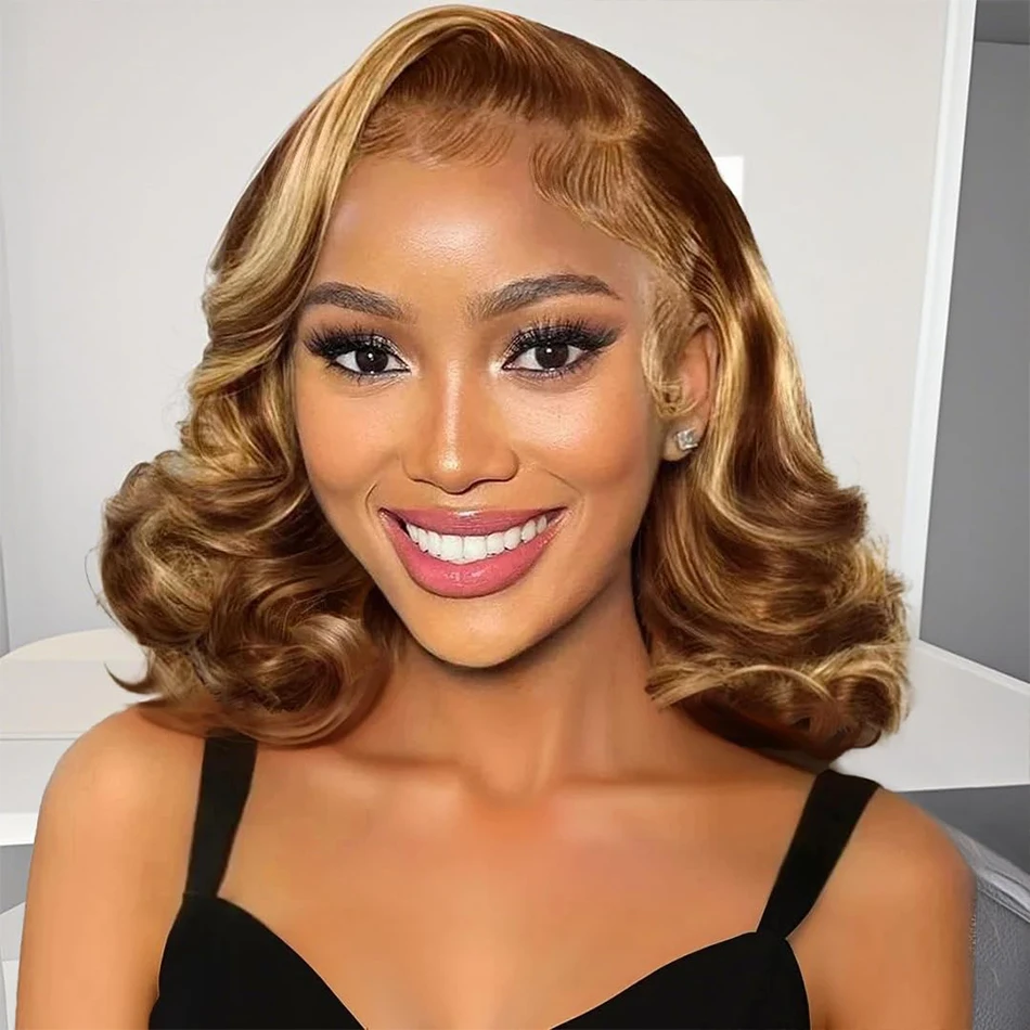 

Bob Wig Human Hair 5X5 Highlight Body Wave Lace Frontal Wigs 200 Density Ombre Glueless Balayage Short Bob HD Lace Closure Wigs
