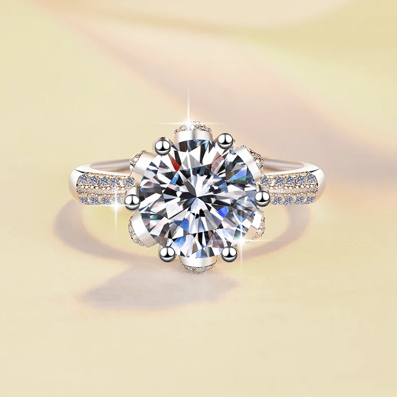 

3CT Women's Snow Queen Moissanite PT950 Platinum Ring Floating Ice Crystal Setting Lively Sparkle Fantasy Gift