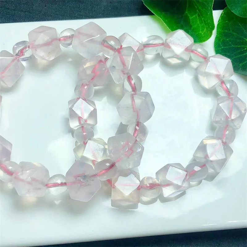 Natural Rose Quartz Faceted Bracelet Stone Stretch Bracelets Homme Purify the Soul Pulsera Jewelry Beads Lover Women 12X11MM