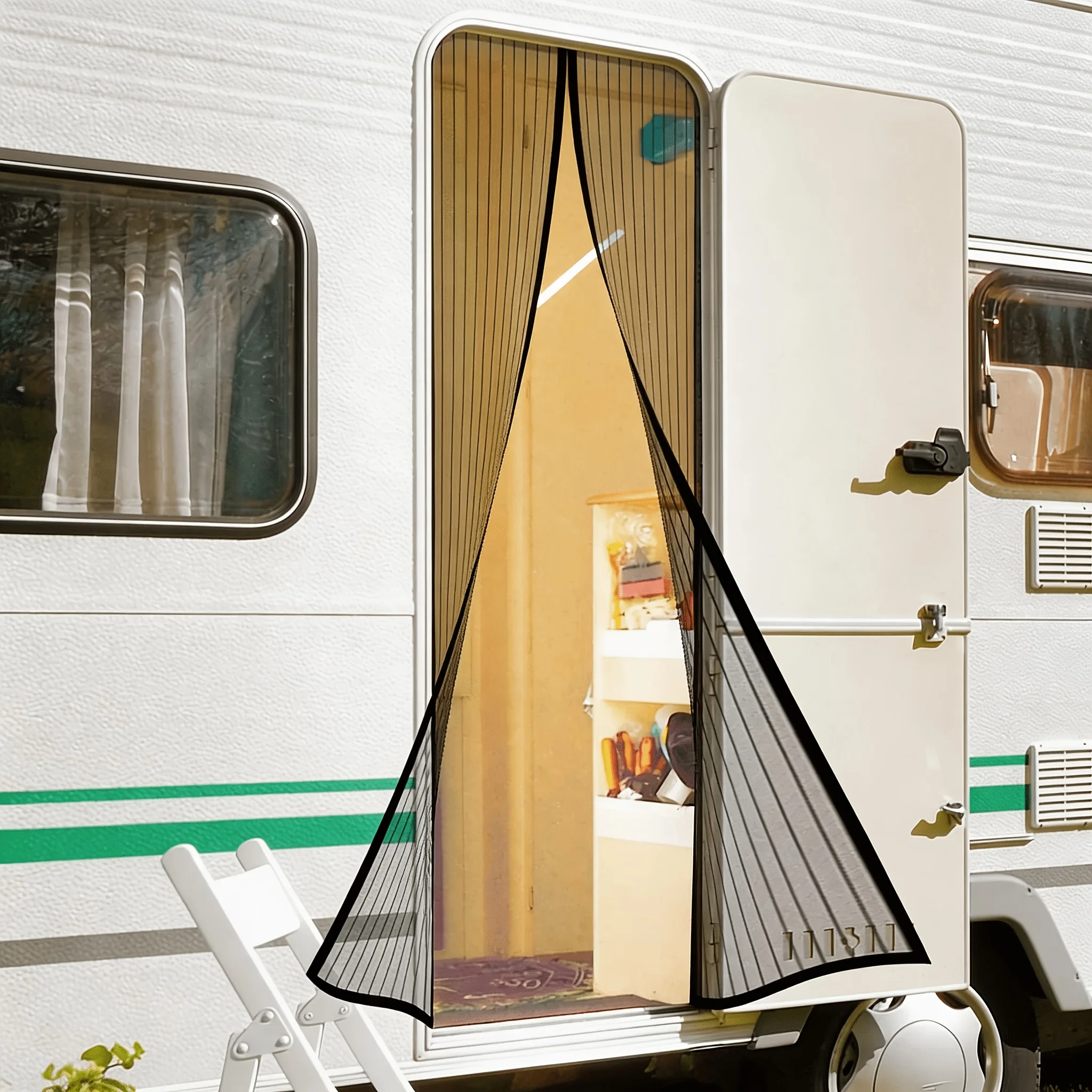 1PC RV Door Mosquito Net Curtain Breathable Bug Screen Door No Drill Easy Installation Camper Van Insect Proof Mesh Screen For C