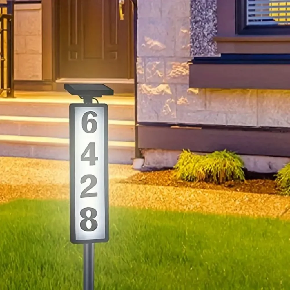 Solar Light Powered House Number, Address Sign With Lighting, Pole Mount, Smart Light Control