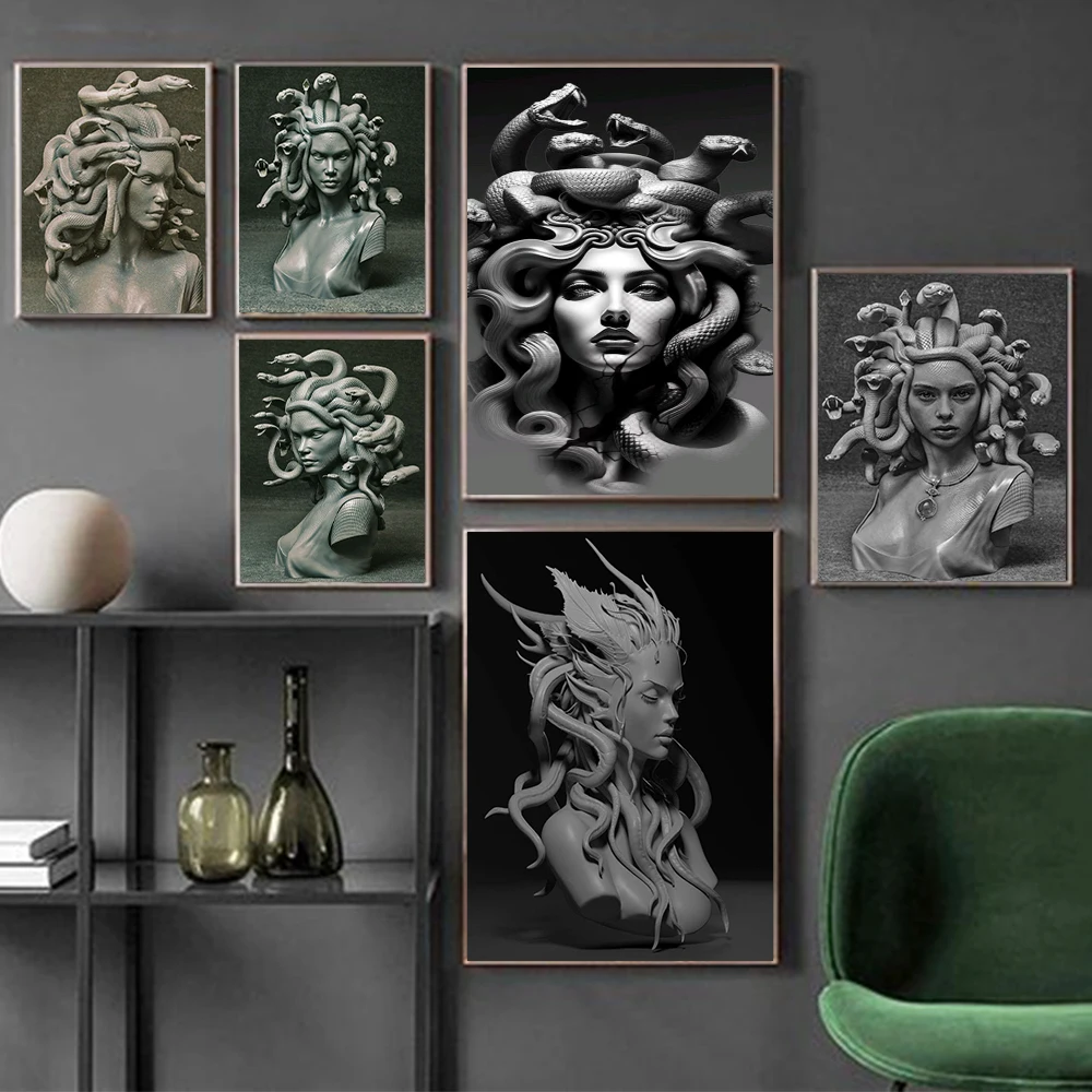 Greek Mythology Medusa Poster Prints For Living Room Home Decor Snake Hair Female Monster Canvas Painting Wall Art Cuadros