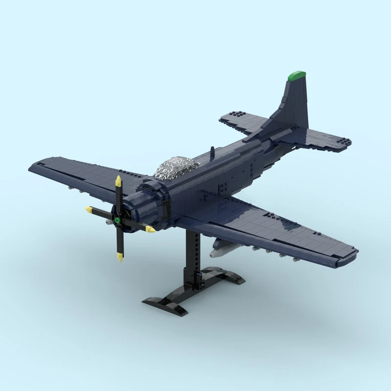 Pesawat Tempur Batu Bata Moc Angkatan Laut AS AD-2 Teknologi Skyraider Blok Bangunan Modular Model Hadiah Mainan Natal DIY Set Perakitan!