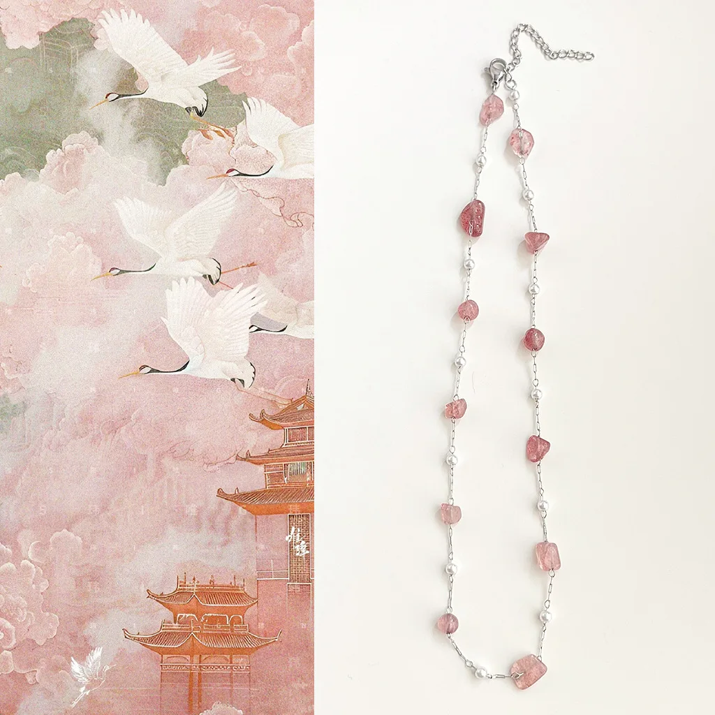 

Chinese Style Necklace Handmade Freshwater Pearls Red Agate Beads Bohemian Y2K Jewelry Minimalist Pendant Women's Trendy Gift