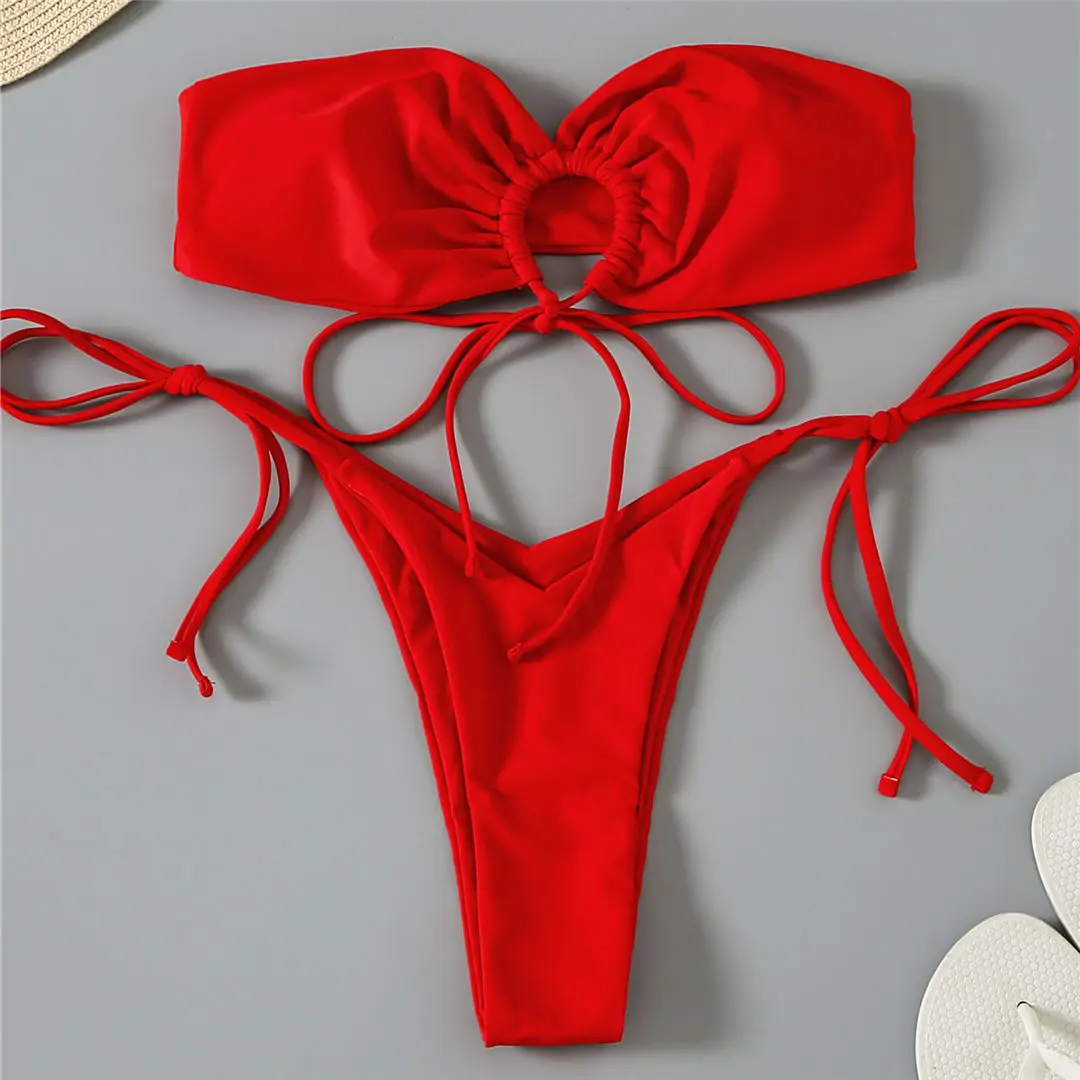 Bandeau-Mikro-Tanga-Bikini, Damen-Badeanzug, zweiteiliges Bikini-Set, trägerloser, hoch geschnittener Badeanzug, Badebekleidung, Modell V3040. – Detail 30