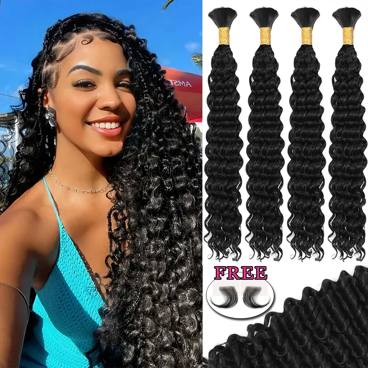 

Плетение человеческих волос, натуральные черные, глубокие волны для плетения вьющихся волос, пучки без утка, бразильские, 140 грамм, бразильские для женщин