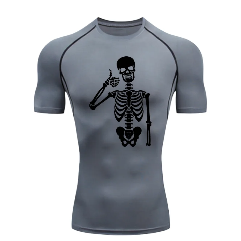 Skeleton Giving A Thumbs Up Print 2026 Herren-Sport-T-Shirt Training Fitness Kompressions-Workout-T-Shirt Herren-T-Shirt Gym Wear