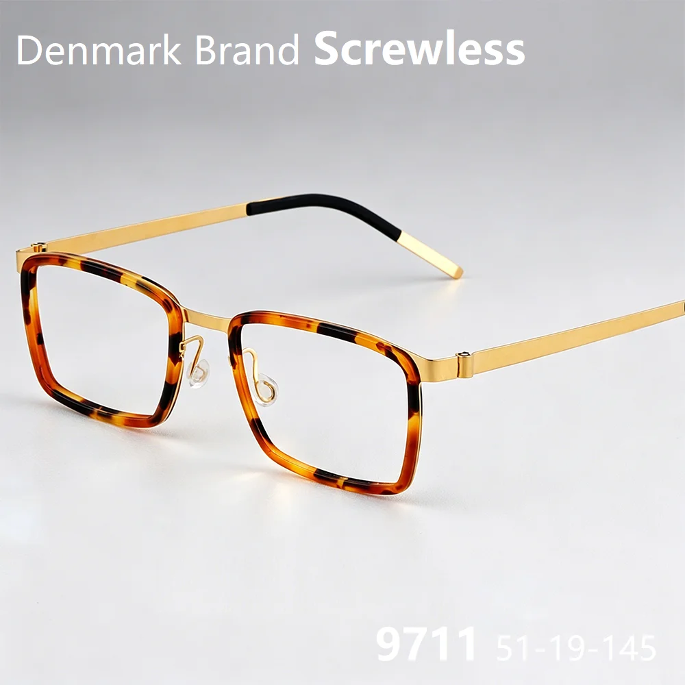 

Denmark Brand Screwless Thin Titanium Glasses Frame Square Eyeglasses Ultralight Rectangle Acetate Ring Women Men 9711 Fashion