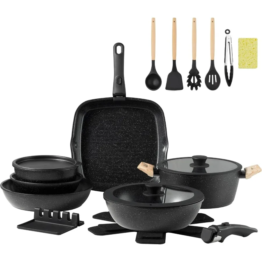 

23 шт., керамический набор посуды с антипригарным покрытием, антипригарная съемная ручка, керамическая посуда, индукционный кухонный набор для приготовления пищи со съемным ха