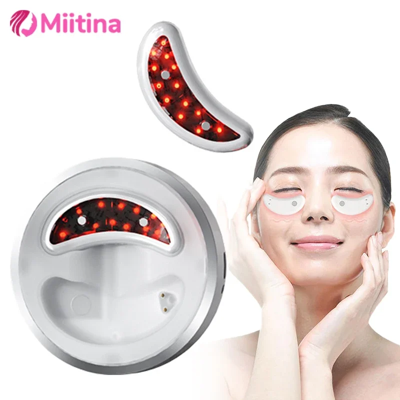 Led Red Light Eye Massager Care Therapy Ems Pulse Microcurrent Relieve Fatigue Reduce Dark Circles Lines Swelling Anti-Wrinkle