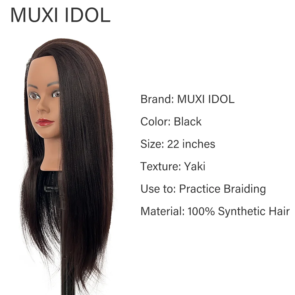 Mannequin Head 22inches 100% Synthetic Hair Traininghead Styling Head Braid Hair Dolls Head for Practicing Cornrows and Braids