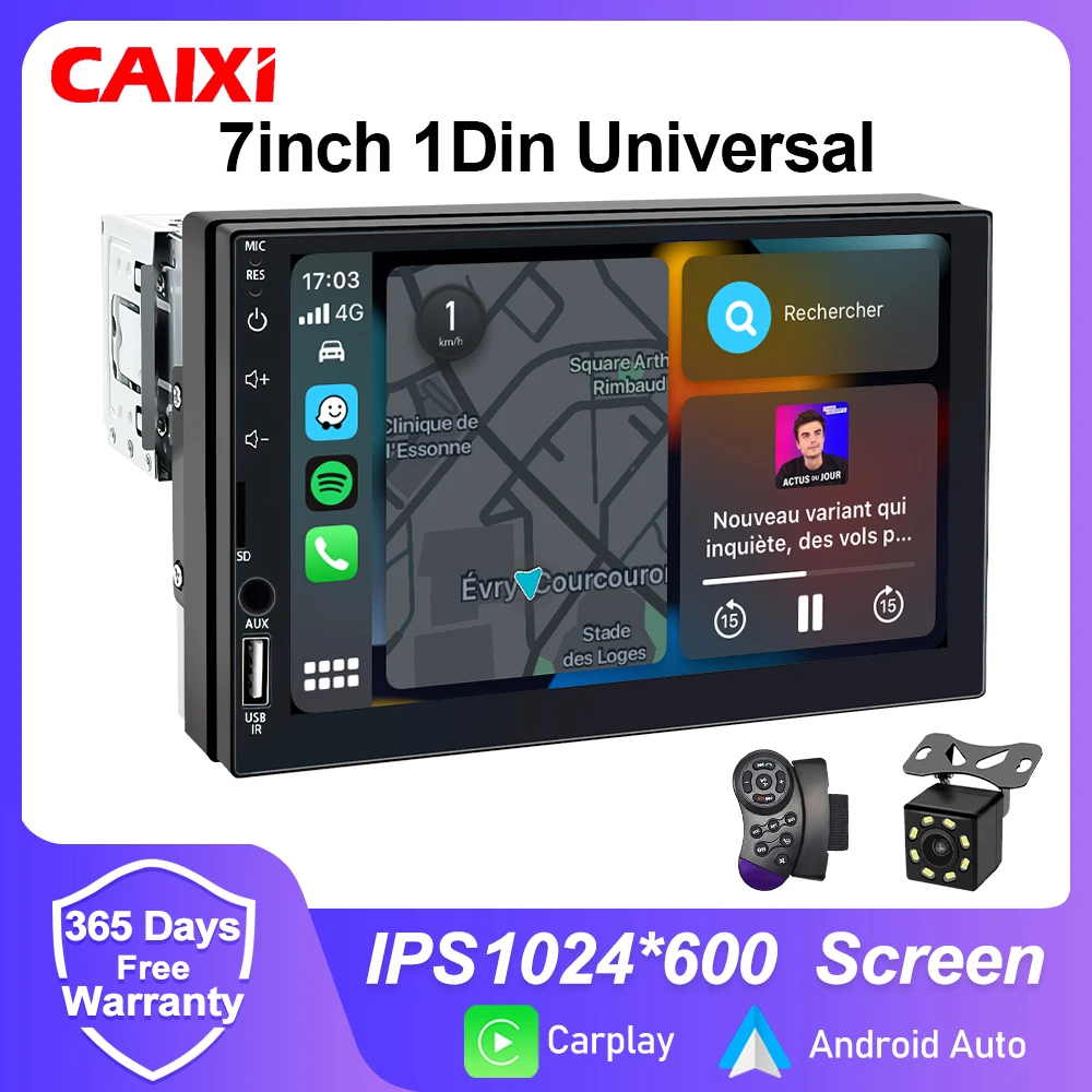 CAIXI 1 Din راديو السيارة Carplay Android Auto GPS صوت السيارة 1DIN HD 7 ''IPS مشغل وسائط متعددة للسيارات Universal Autoradio