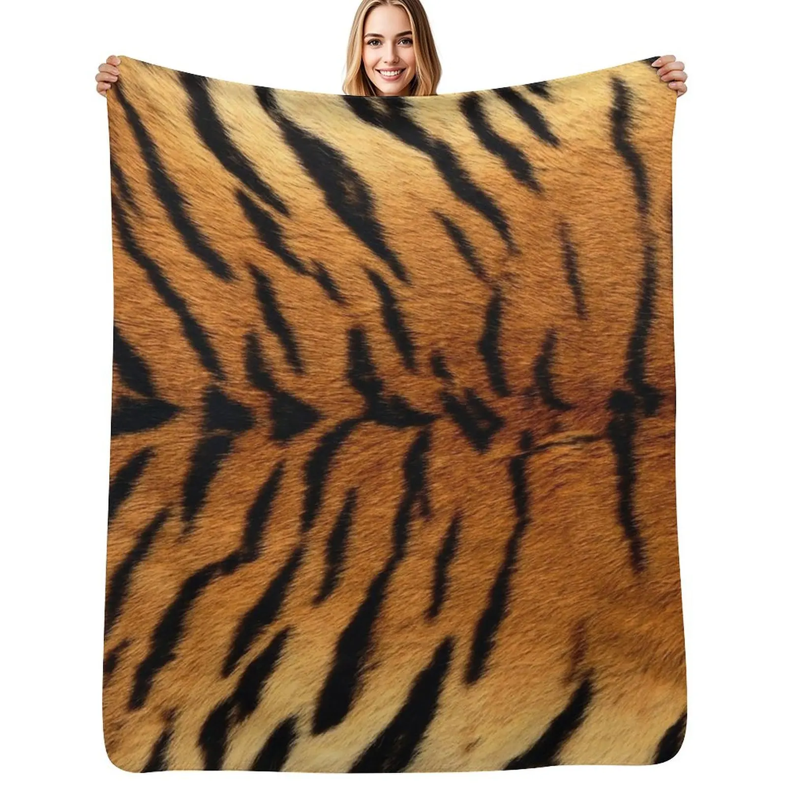 Tiger Skin Print Throw Blanket Soft Bedroom Blanket for Night Sleeping