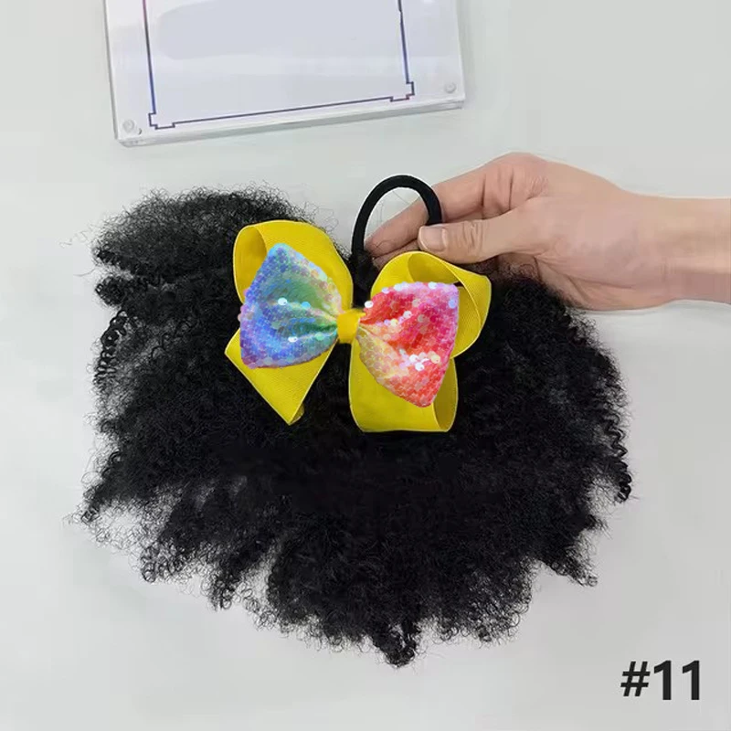 Big Go Afro Kinky Marley Ponytail with Elastic Band Bow Clip Soft Feel Like Natural Human Hair Kids Braided Ponytail for Girl